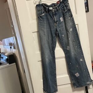 Unique n up cycled by me. Y2 jeans waist 31” -29” inseam which I had embellished
